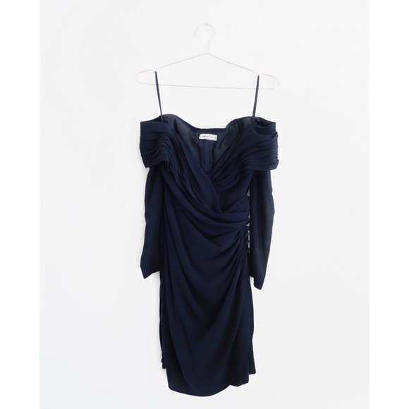 Vtg John Anthony Dark Blue Off Shoulder Dress 2
